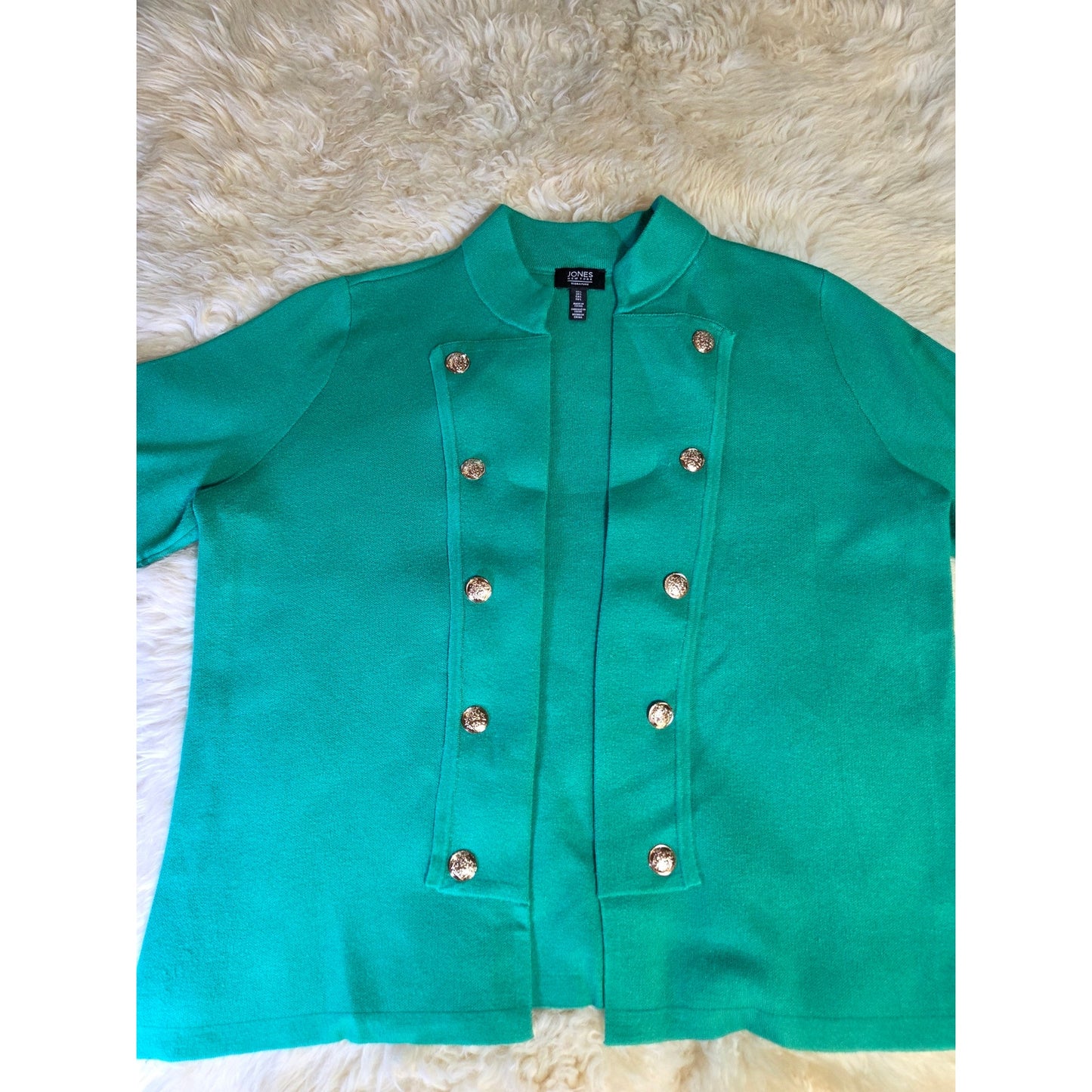 Jones New York Kelly Green Gold Button Detail Sweater Viscose Blend Large
