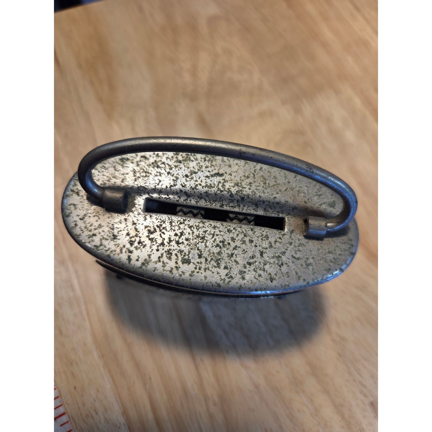 Vintage metal portable safe antique handle silver tone missing key