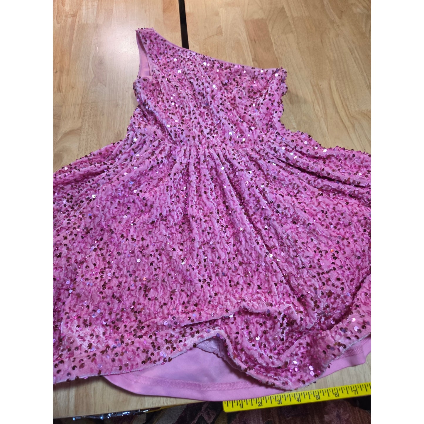 Faeriesty 1 shoulder Skater Mini Dress Elastic Waist Pink Velvet Sequin