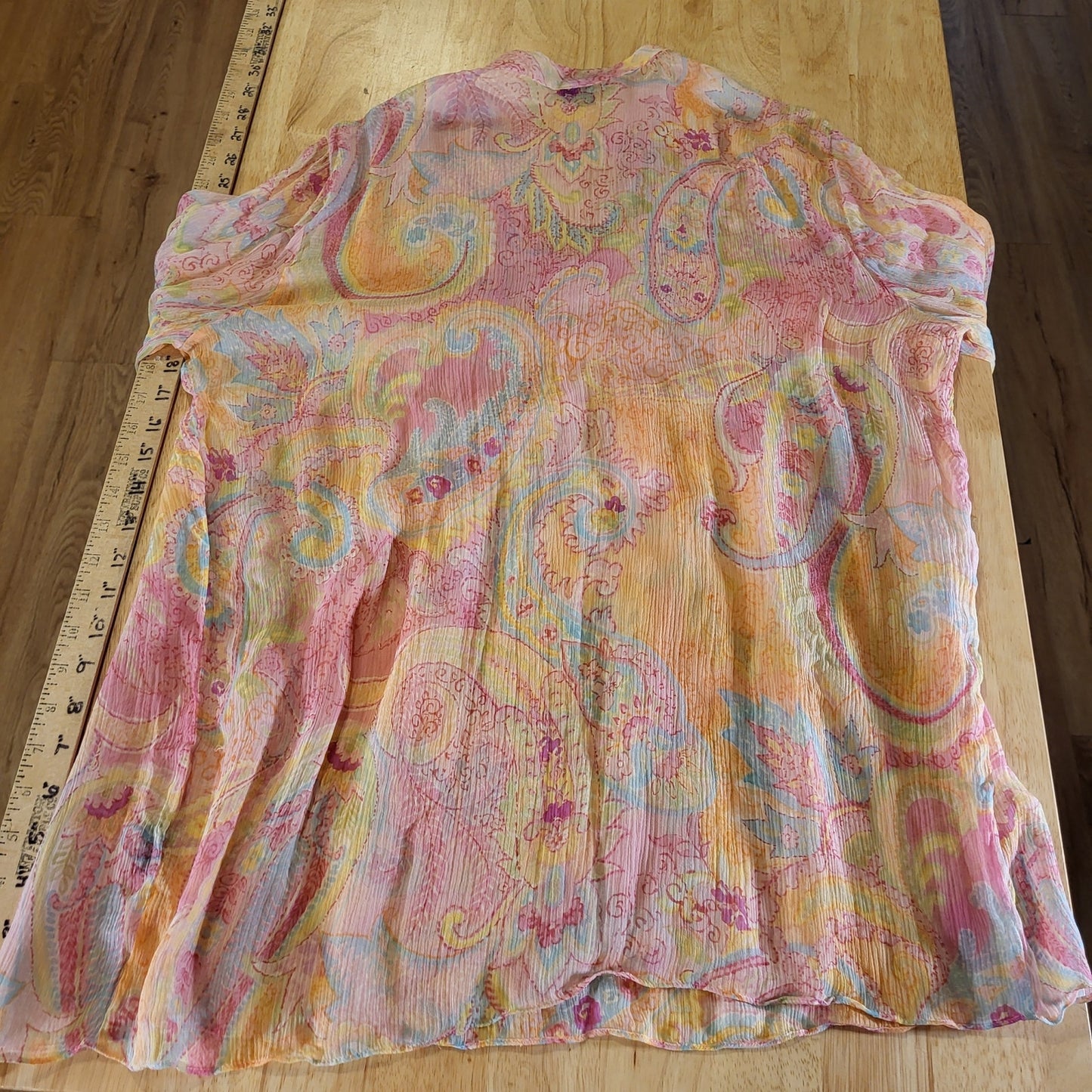 Ralph Lauren 100% Silk PINK Sheer Paisley Collared Button Down Blouse Size XL