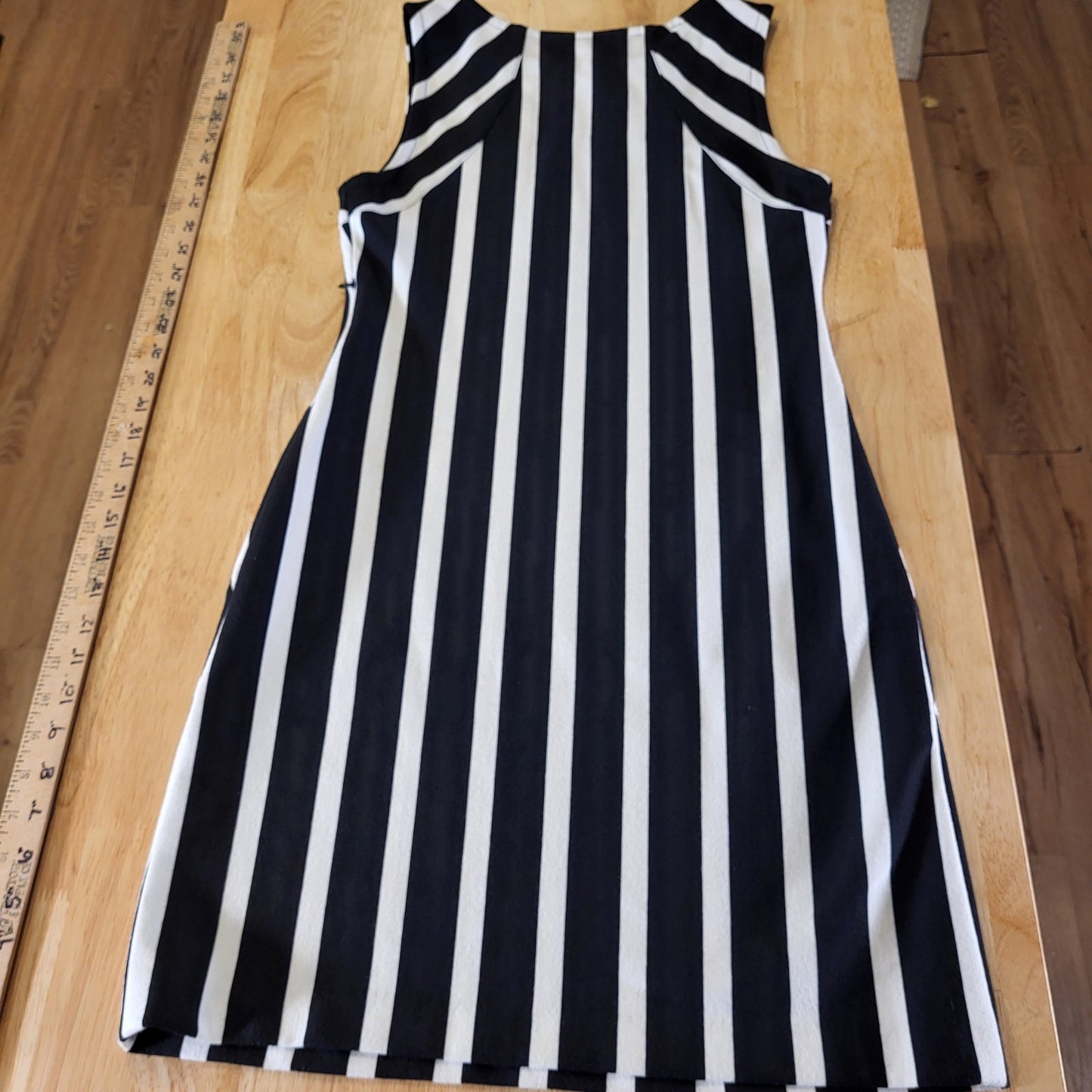 Yoana Baraschi Black & White Striped Bodycon Midi Pencil Dress Pocket Sleeveless