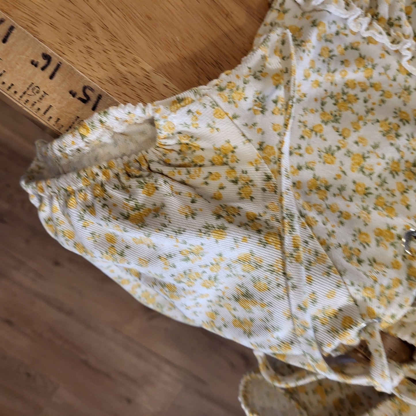 American Eagle Outfitters White Denim Yellow Flower Dress Laced Front Stretch