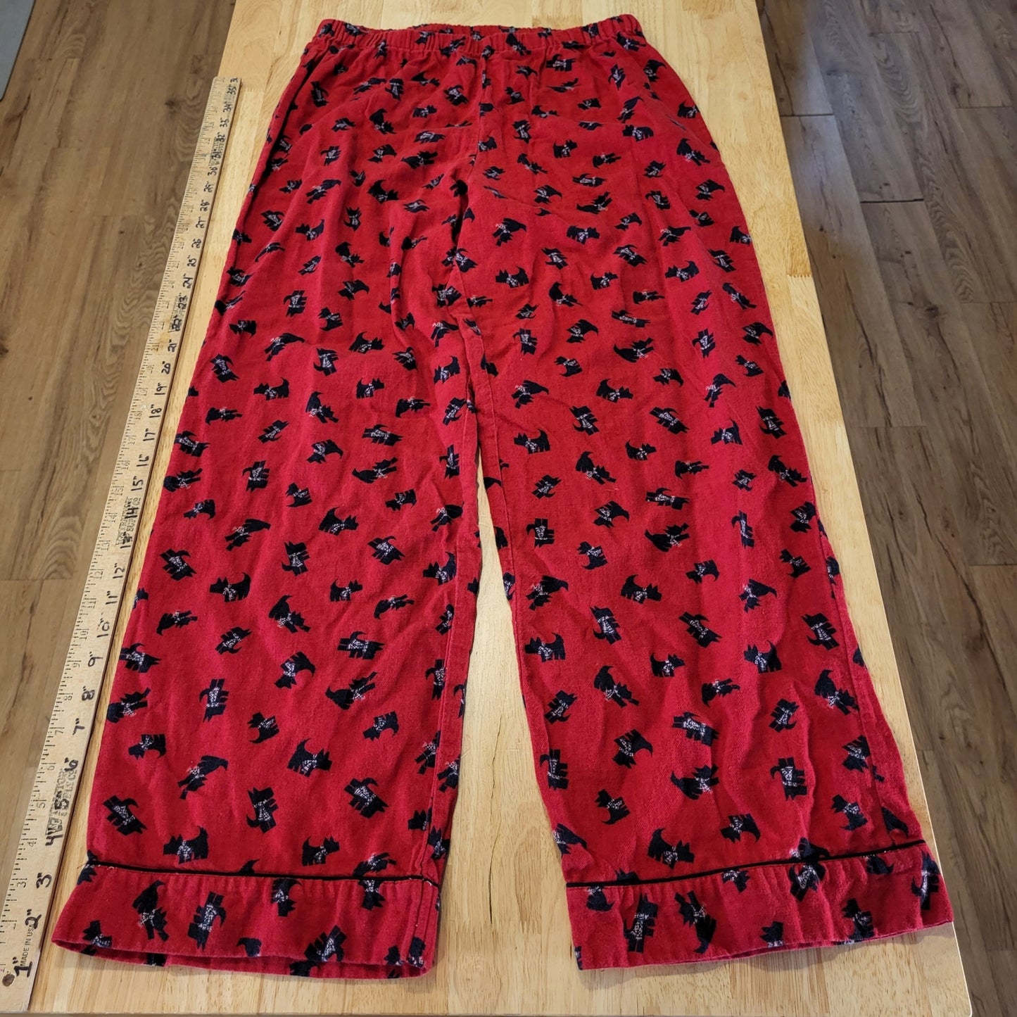 Adonna Red Flannel 100% Cotton Pajama Set Yorkie Dogs Bows Large