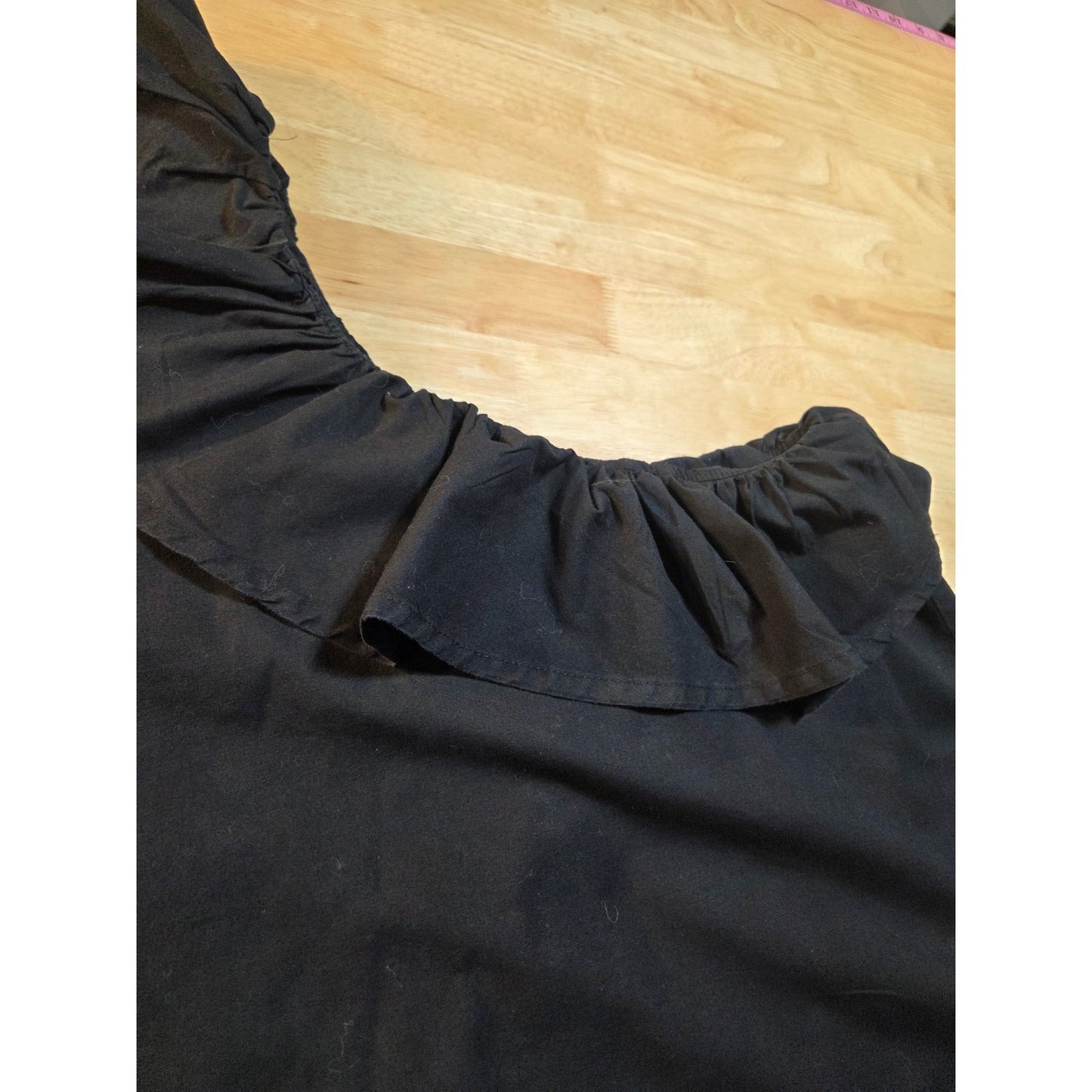 Boohoo 100% cotton black one shoulder ruffle A-line dress