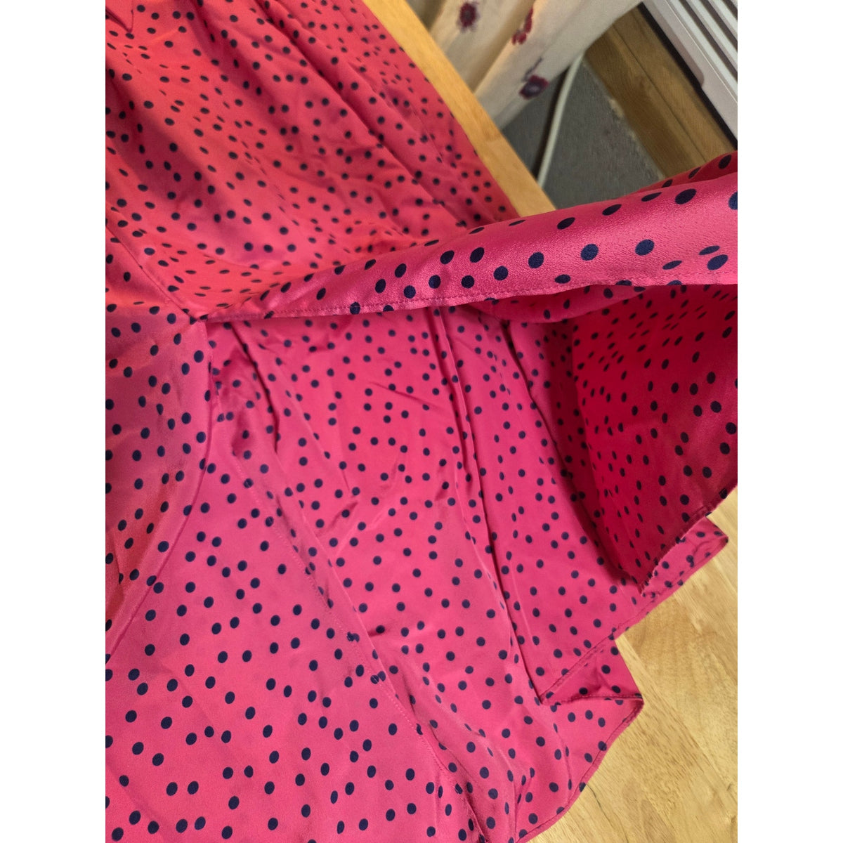 J Peterman Pink & Navy polka dot Maxi skirt size 6