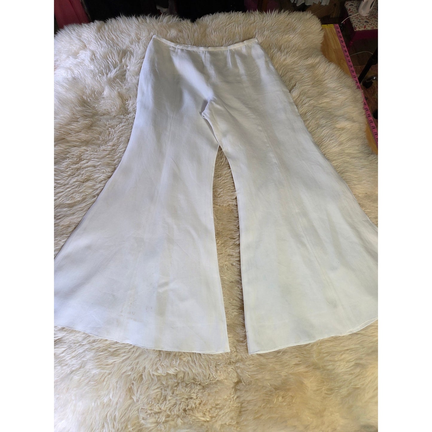 Worth size 8 100% Linen Fully Lined Wide Leg Bell Bottom Pants small stain leg