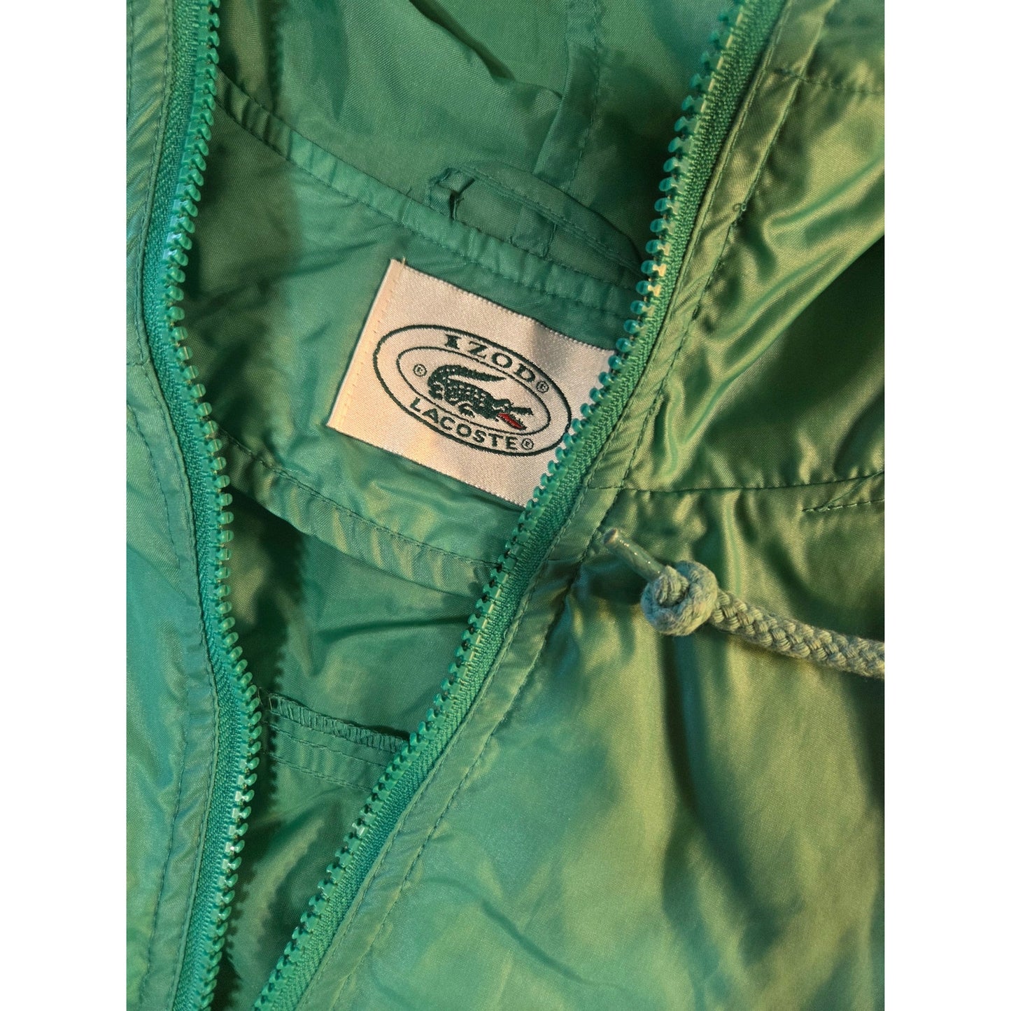 Lacoste light green pullover hooded windbreaker zip kangaroo pocket nylon XL