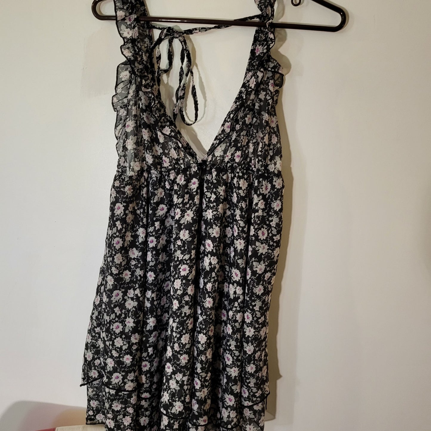 B'Delicious Teddy Dress Black Floral Sleeveless Back Tie Knee Length
