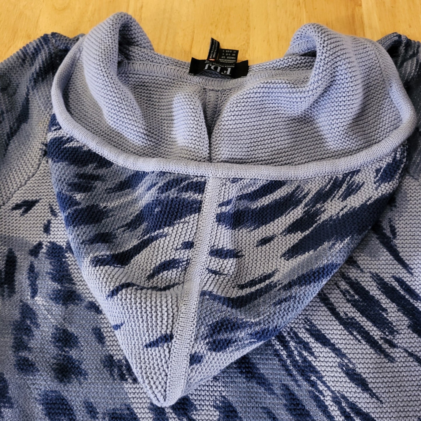 FDJ Blue Animal Print Knit Hooded Long Sleeve Sweater Small