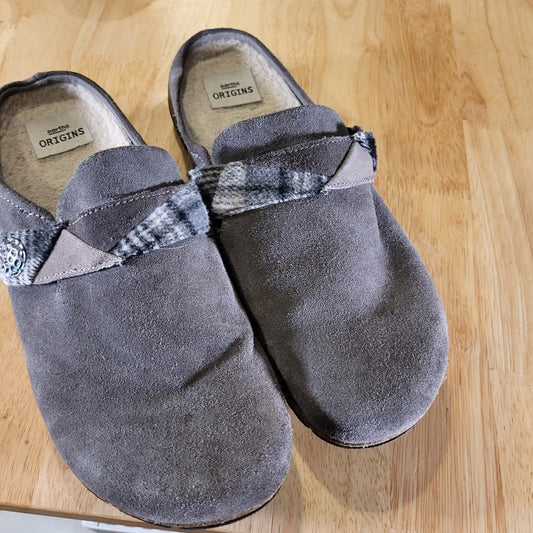 Earth Origins Gray Suede Leather Shearling Lined Clogs Comfort Sole 10W