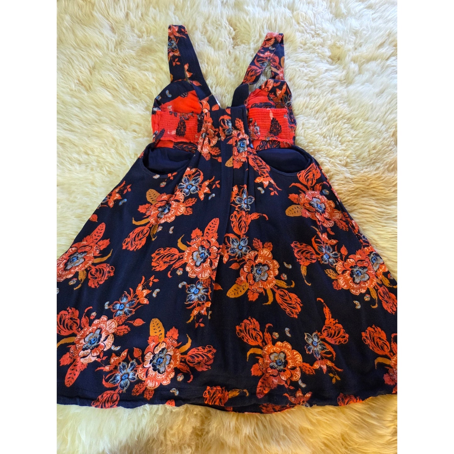 Free People blue orange sleeveless floral dress cut out detail mini short xs