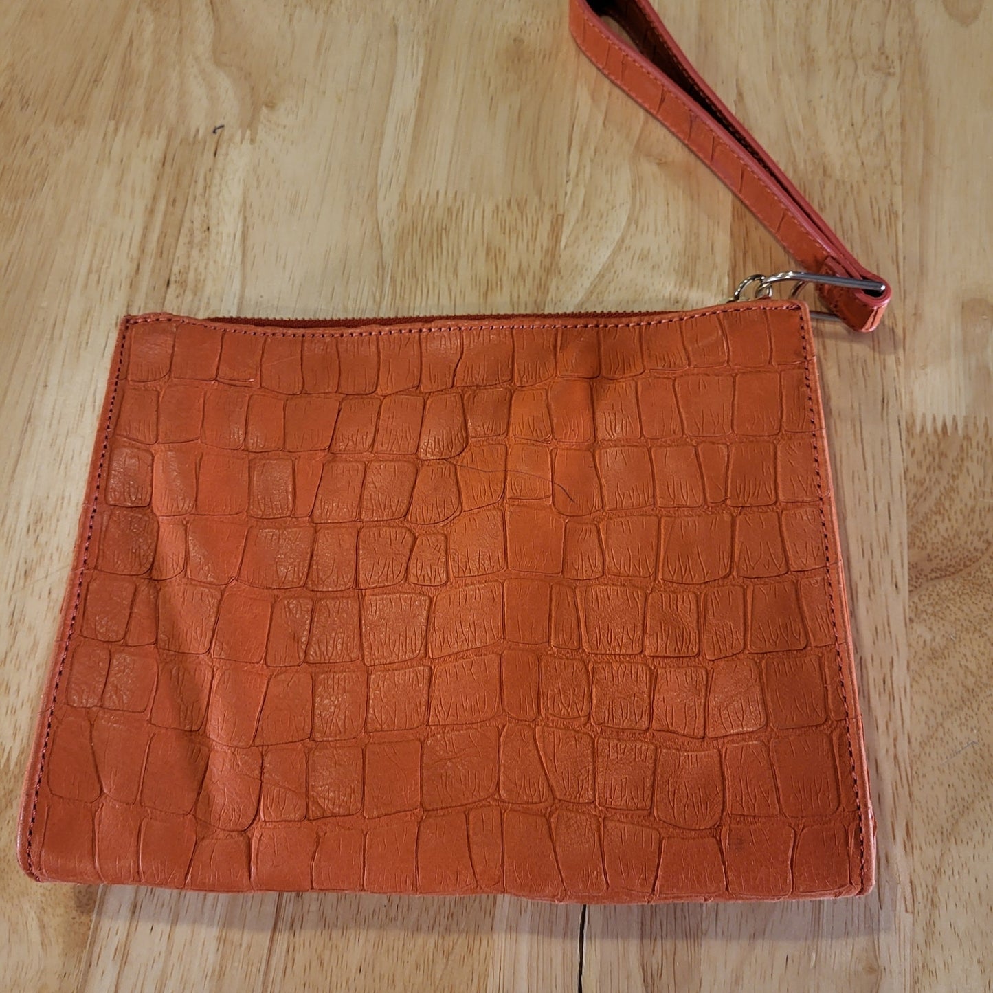 Talbots Pink Crocodile Leather Wristlet Bag Clutch Purse