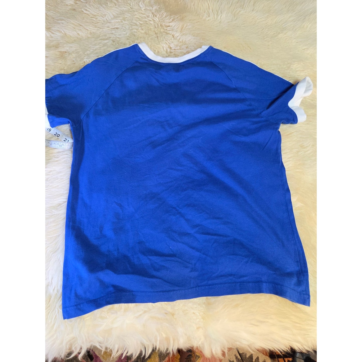 Vintage blue short sleeve adidas Originals t-shirt shoulder stripe red 11-12y