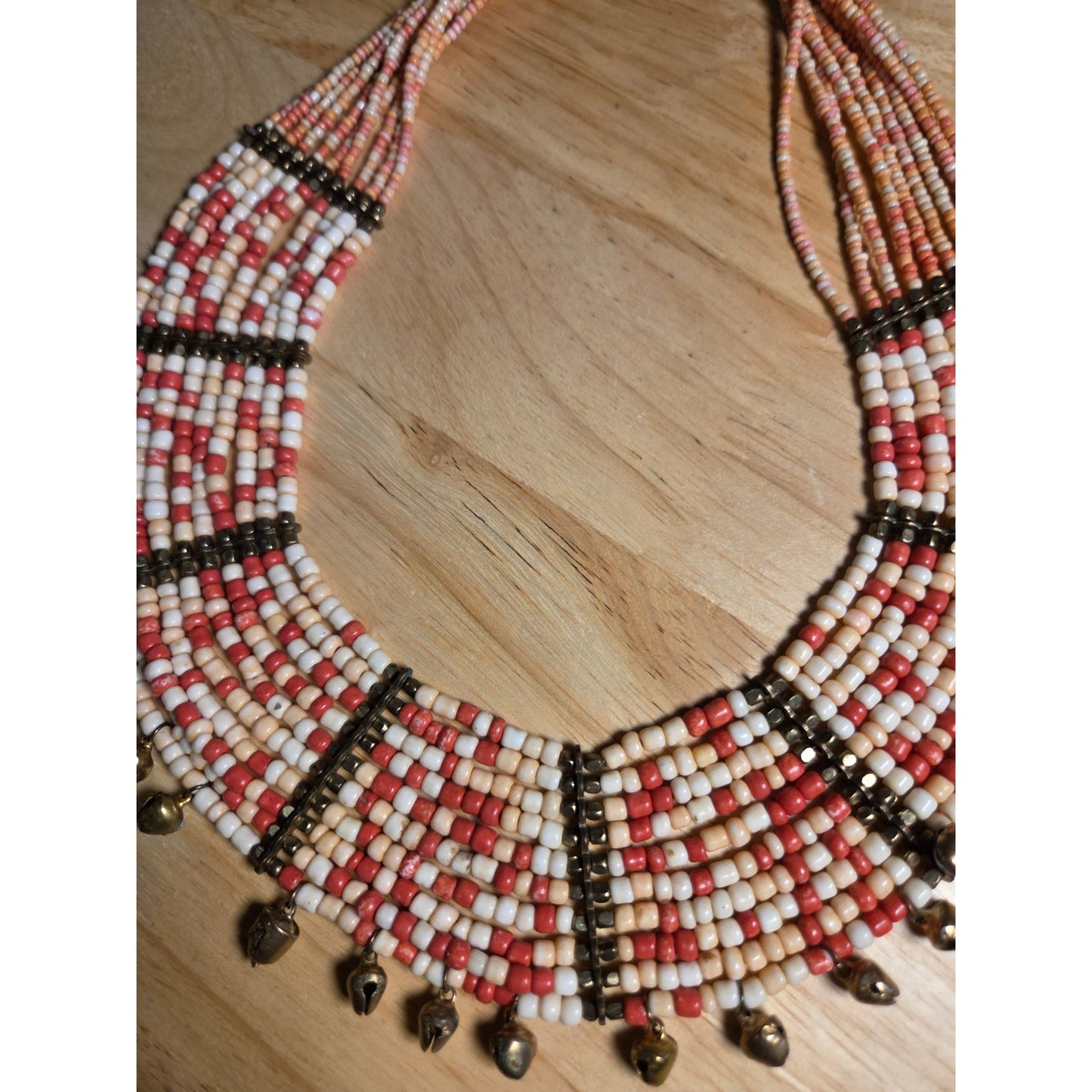 Red & White Beaded Chest Plate Necklace Vintage Hand Made I Believe