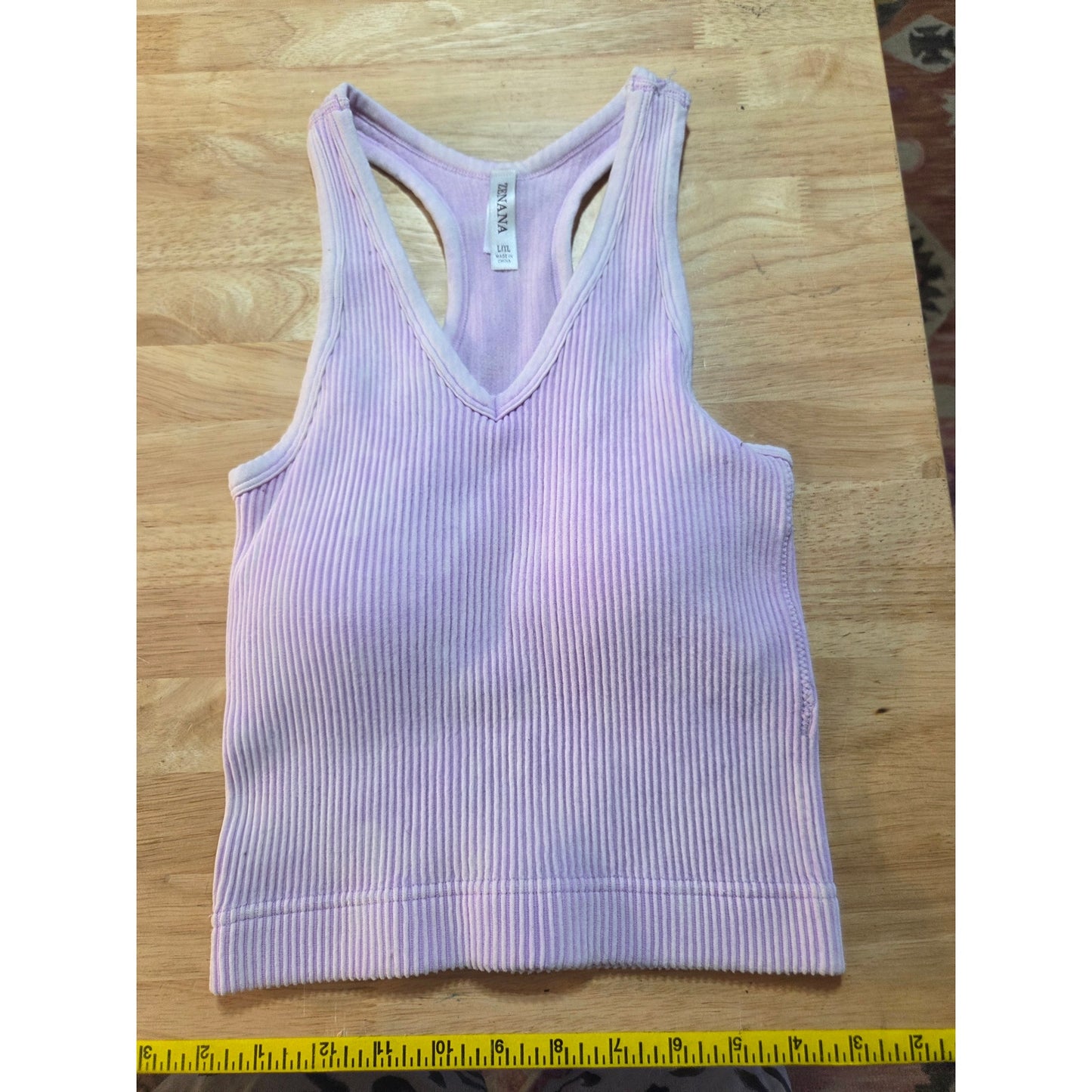 Zenana size large pink v-neck ribbed tank bralette sleeveless midriff lined