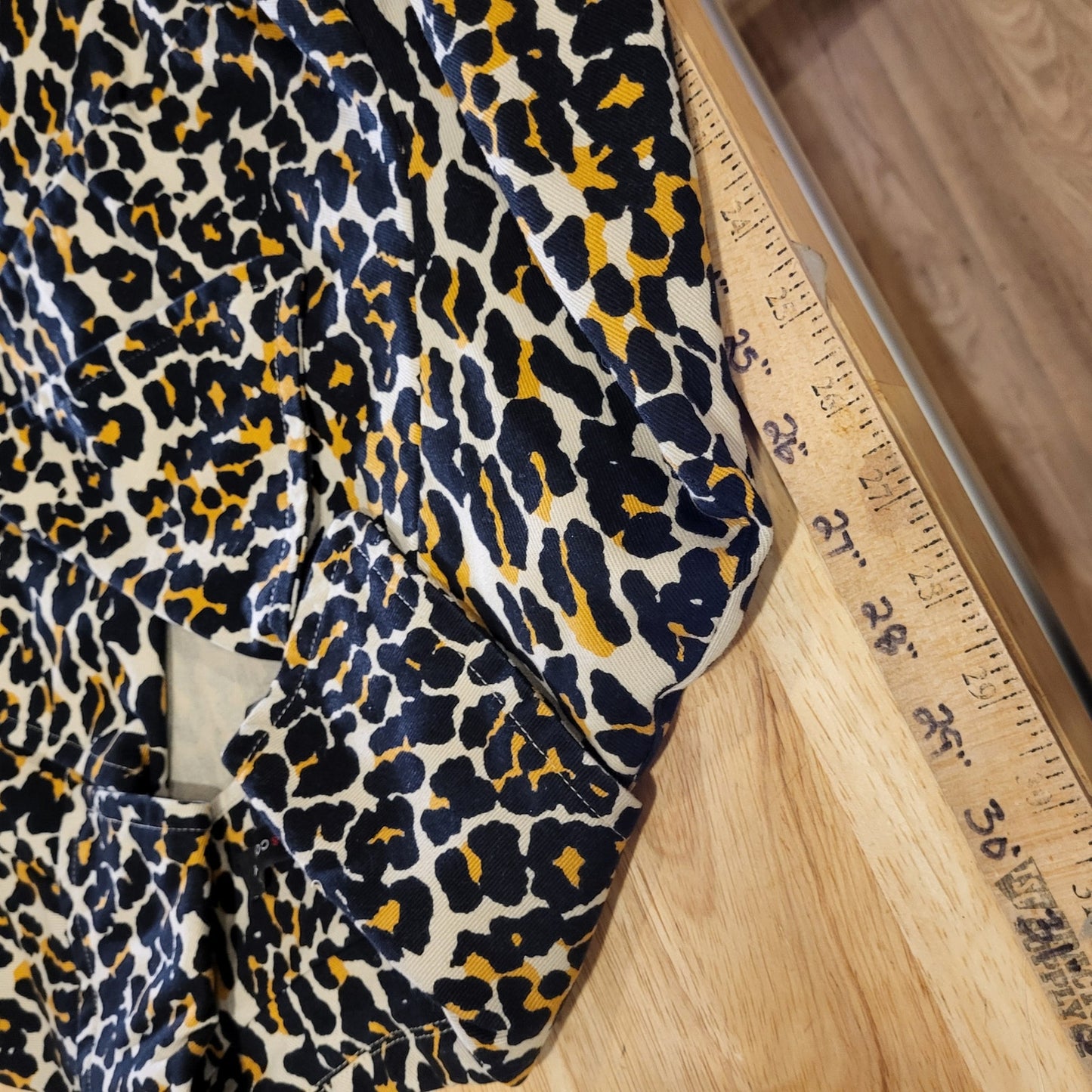 New York & Company 100% cotton leopard print midi  coat jacket denim x-small