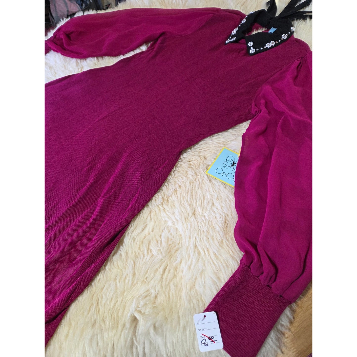 NWT Cece Pink fuchsia magenta sweater dress rhinestone Peter Pan collar