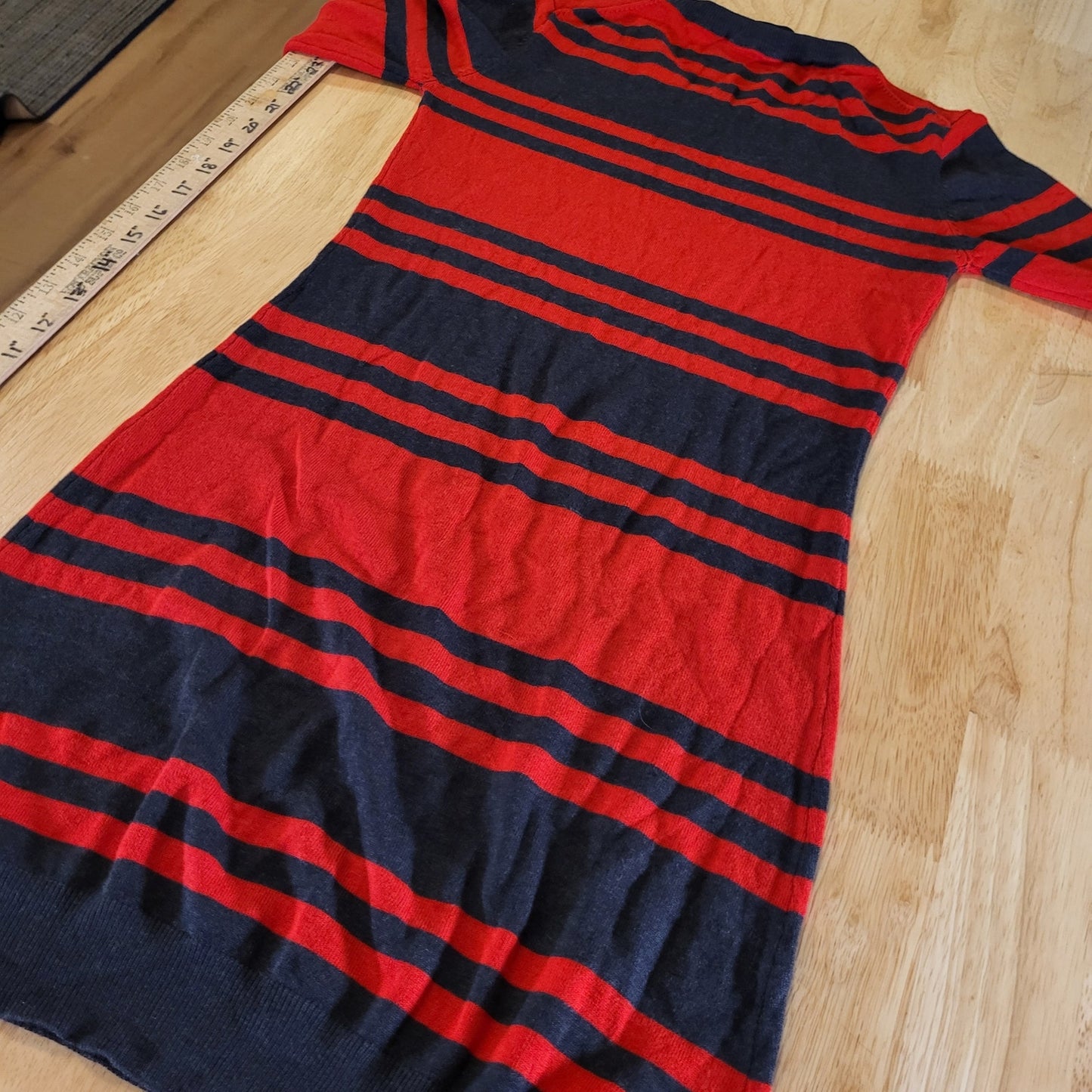 French Connection Red & Gray Striped Long Sleeve Mini Sweater Dress Bodycon Sm
