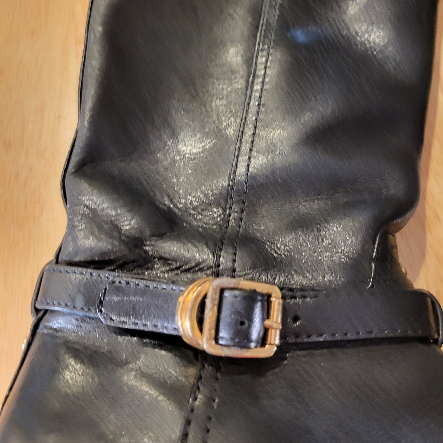 Tory Burch Black Leather Riding Boots Gold Hardware Embossed Stitched 8M