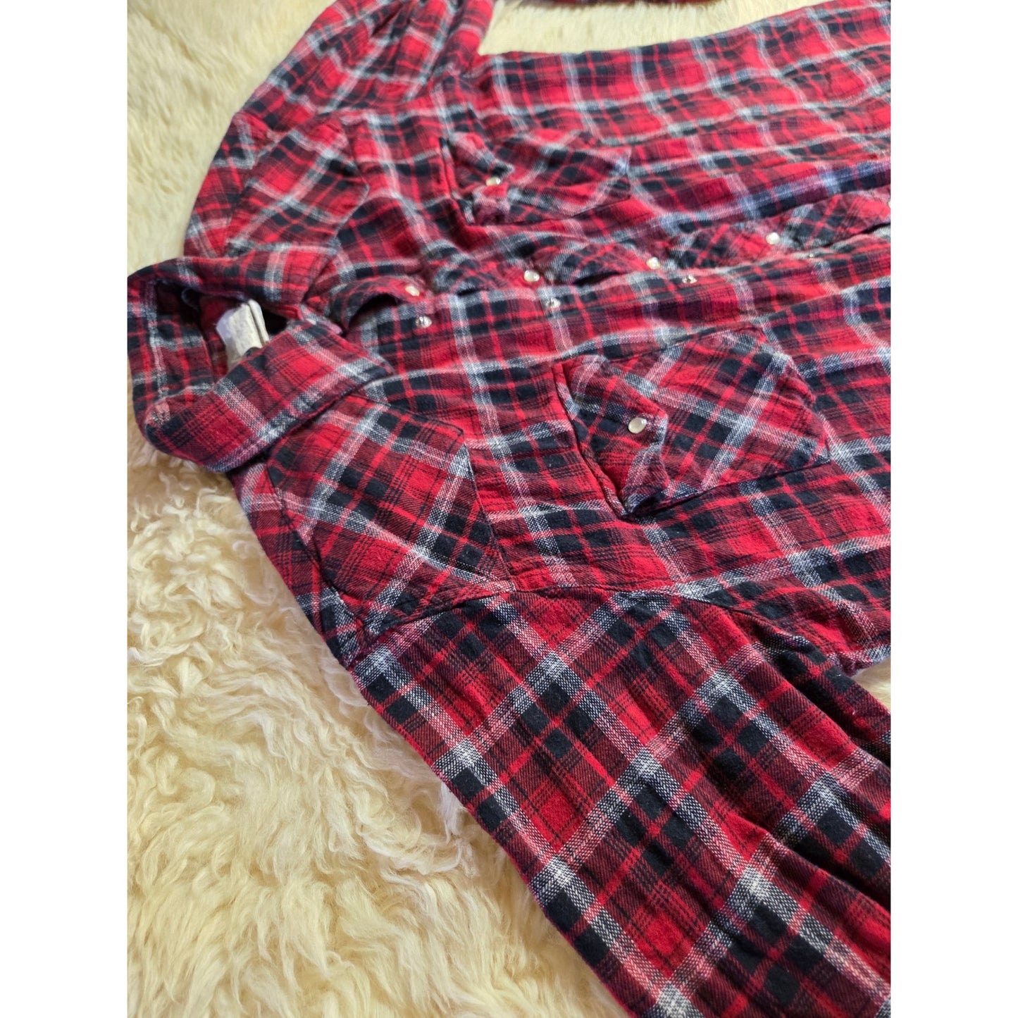 Wrangler Vintage Red Plaid Pearl Snap Western Collared Shirt 100% Cotton Large