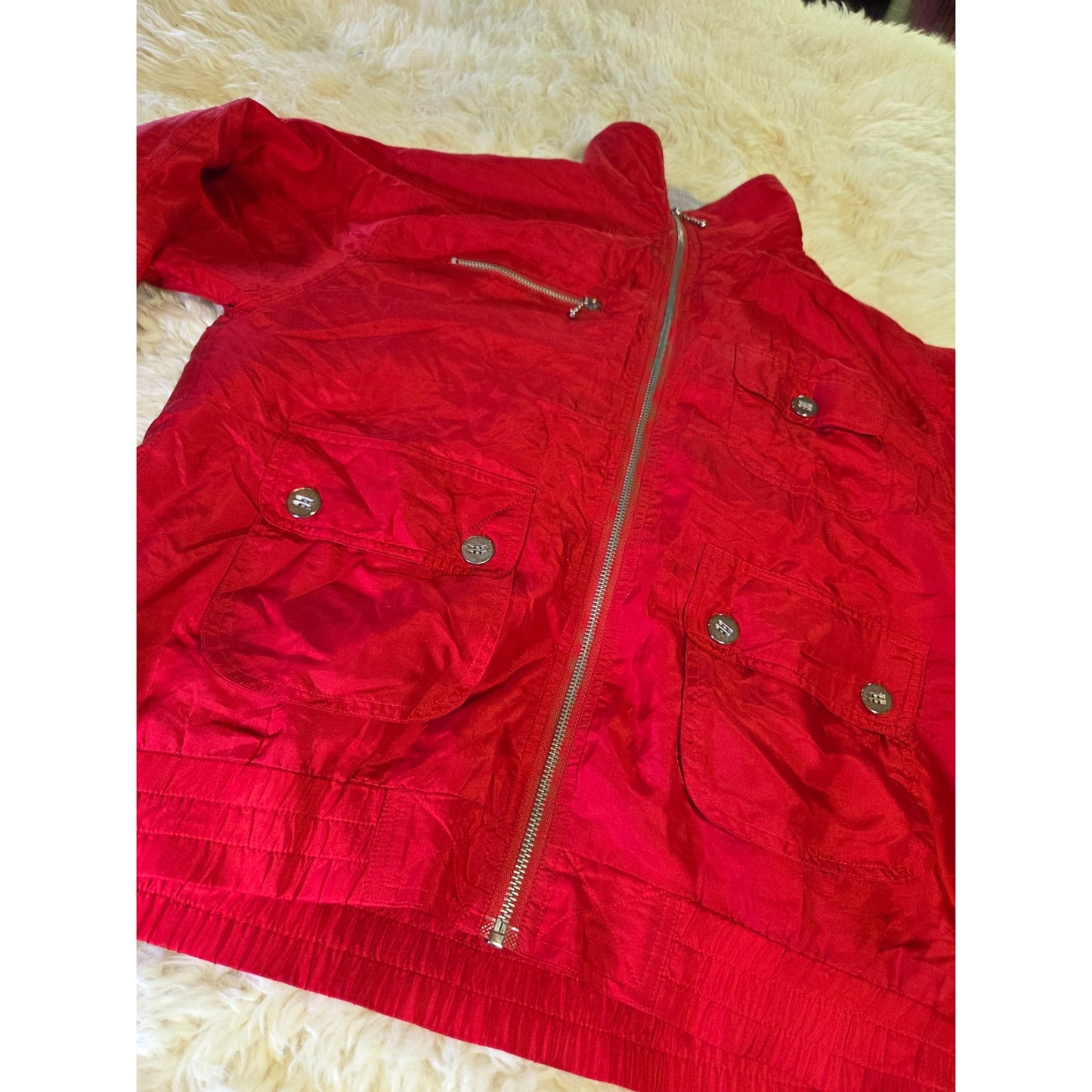 Vintage Silk Saint John's Bay SILK red Wind Breaker waffle Heather cuff P Small