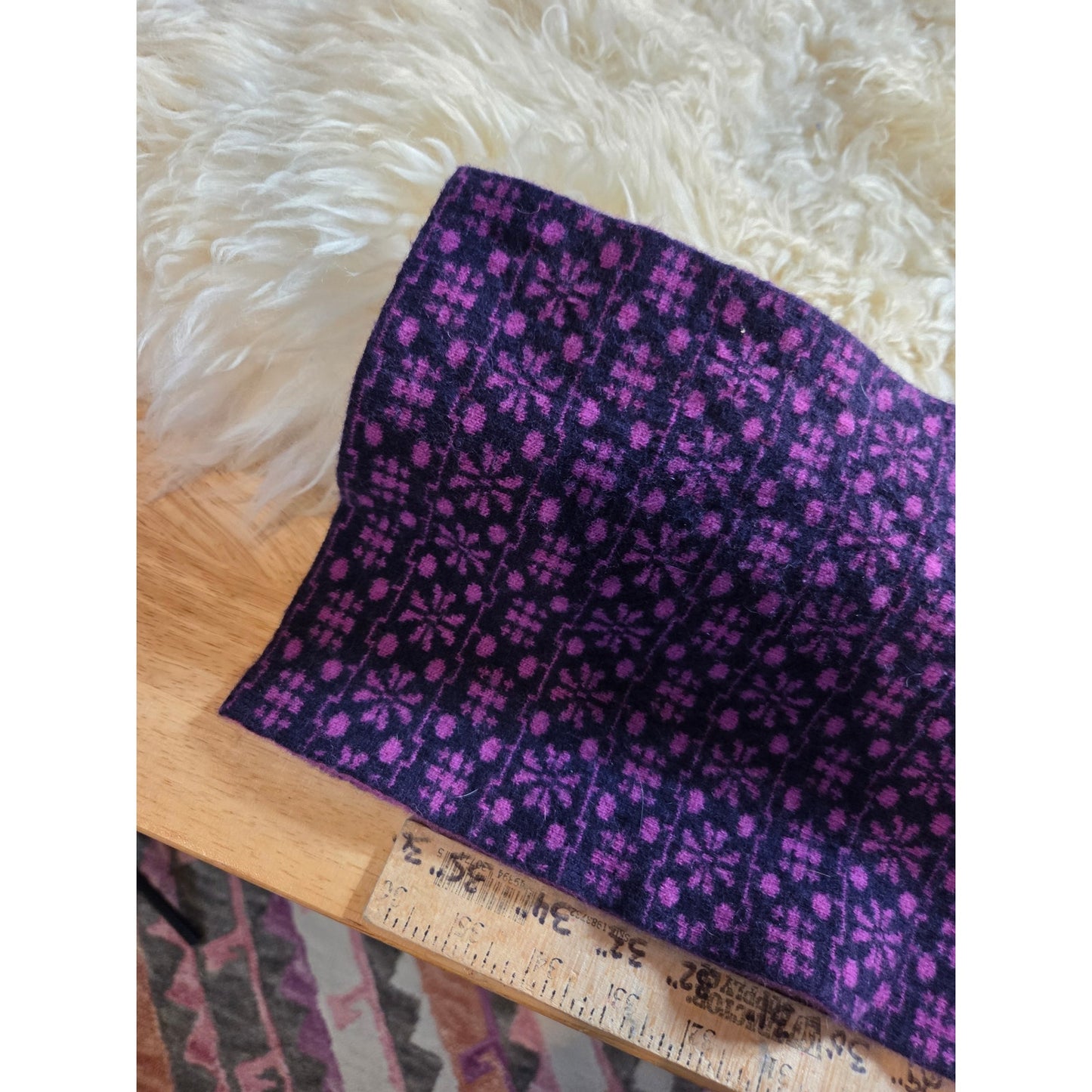 Lands End Wool Blend Scarf Knit Pink Purple Fair isle Pattern