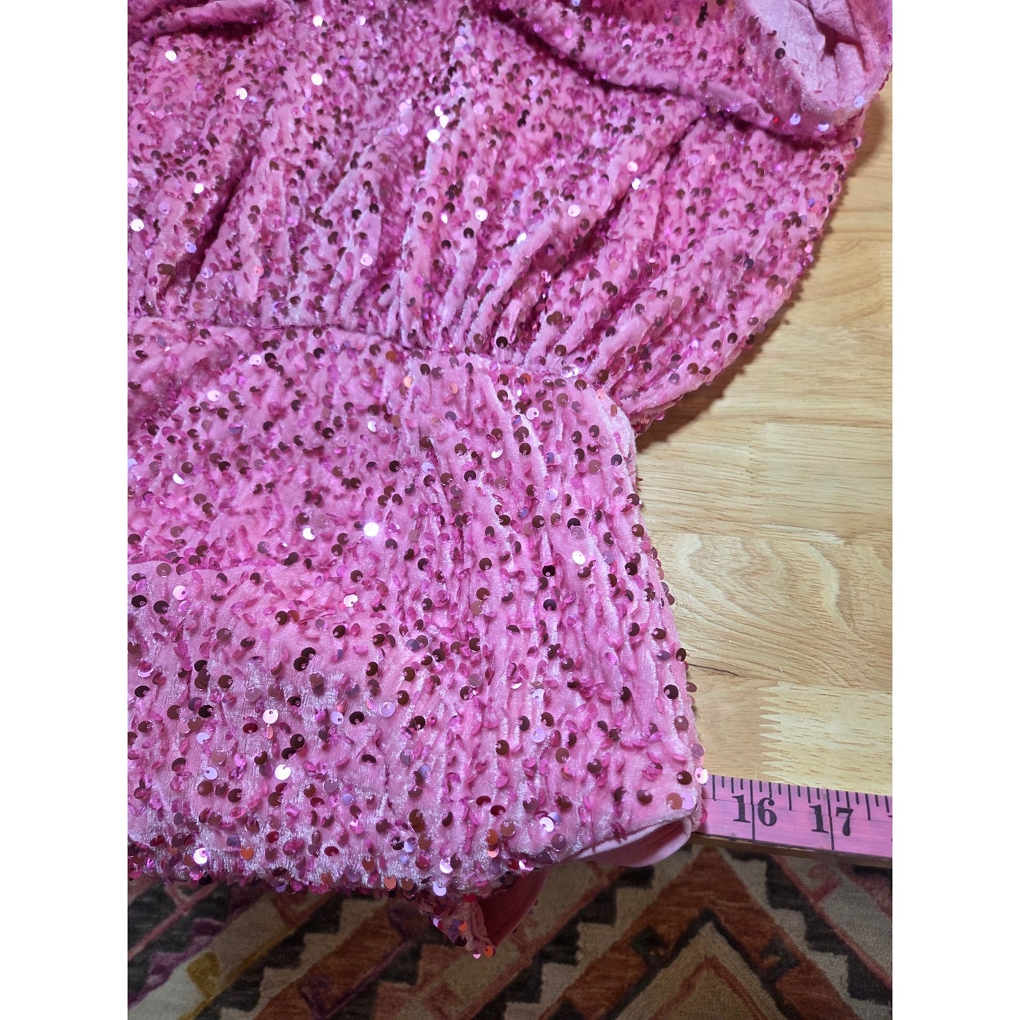 Faeriesty 1 shoulder Skater Mini Dress Elastic Waist Pink Velvet Sequin