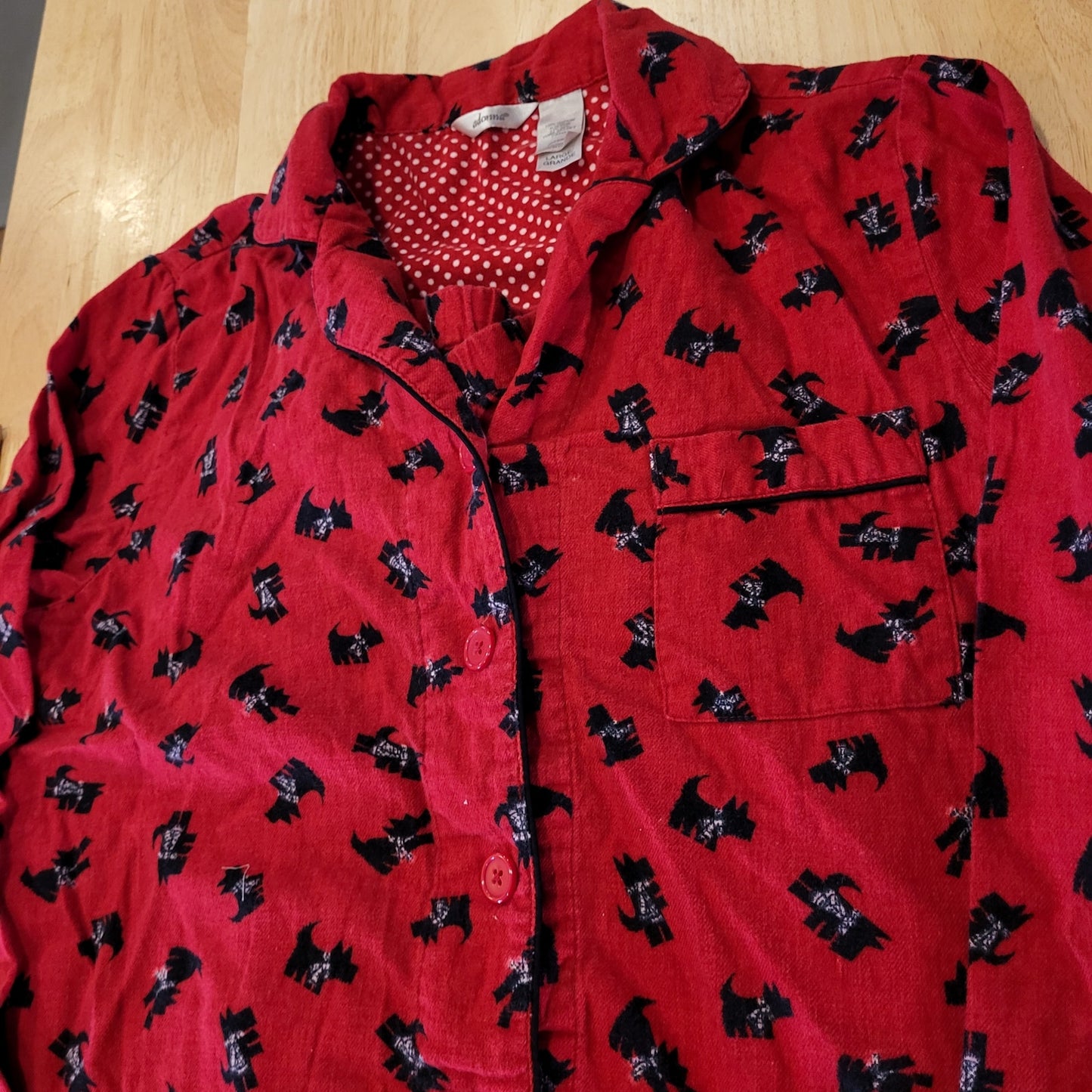 Adonna Red Flannel 100% Cotton Pajama Set Yorkie Dogs Bows Large