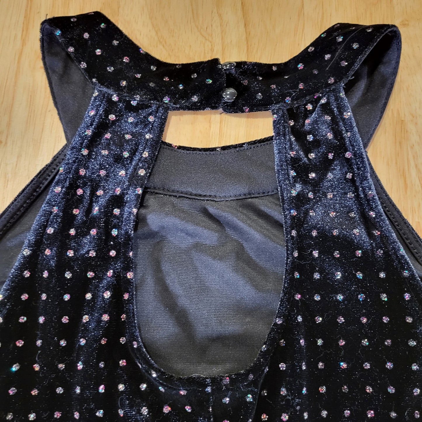 Candie's Black Velvet Sparkle Dotted Sleeveless Mini Dress Keyhole Back M