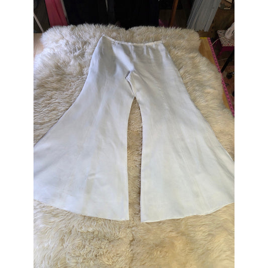 Worth size 8 100% Linen Fully Lined Wide Leg Bell Bottom Pants small stain leg