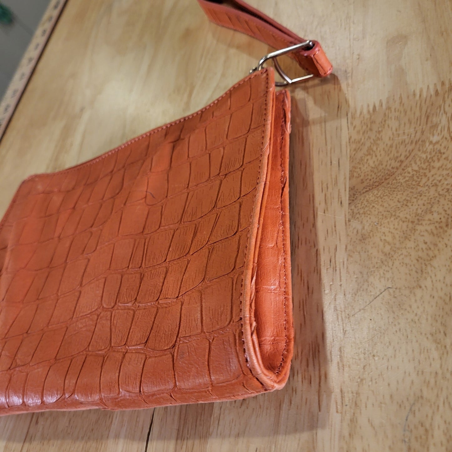 Talbots Pink Crocodile Leather Wristlet Bag Clutch Purse