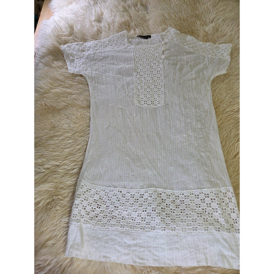 BCBG Max Azria white cotton eyelet short sleeve Tunis dress top short sleeve