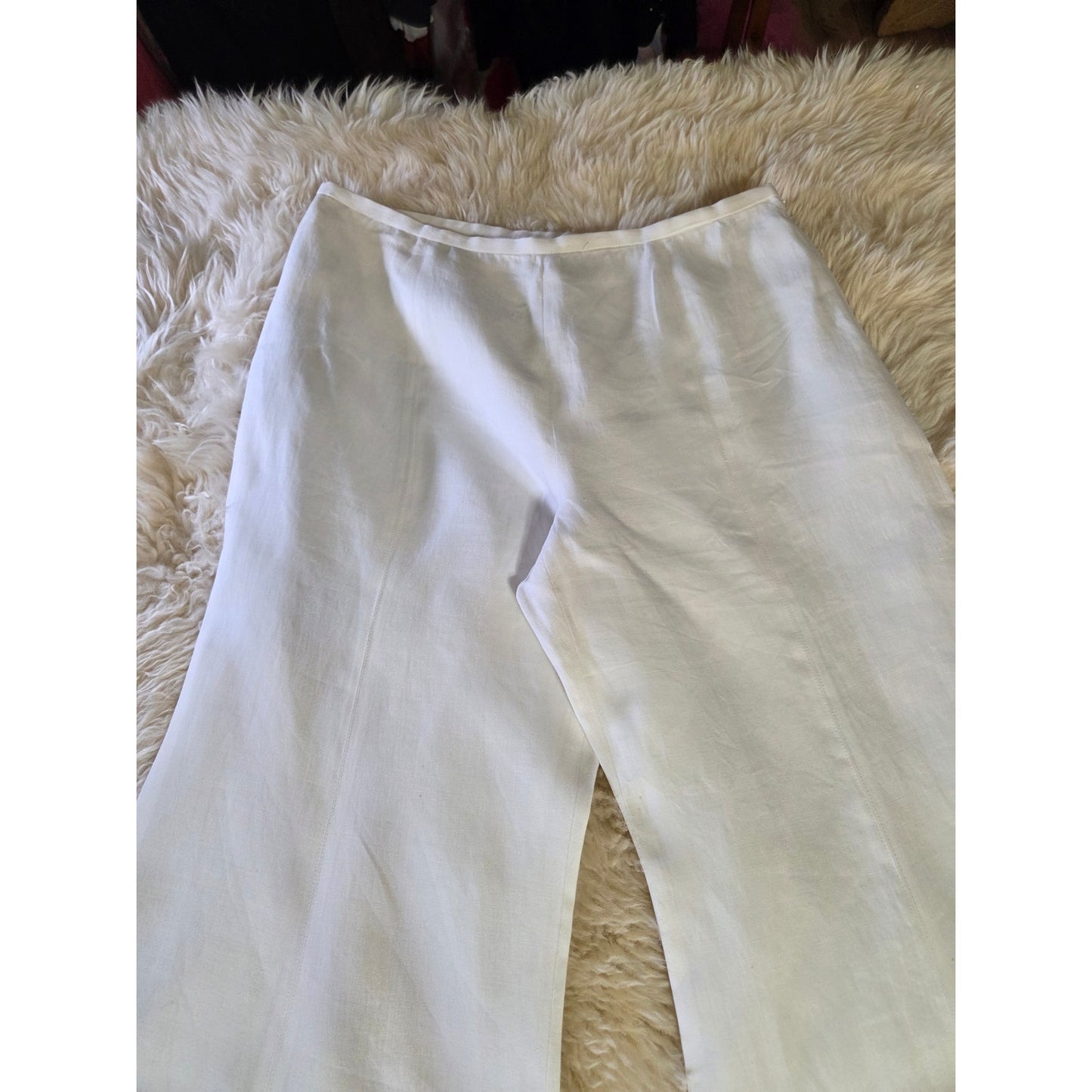 Worth size 8 100% Linen Fully Lined Wide Leg Bell Bottom Pants small stain leg
