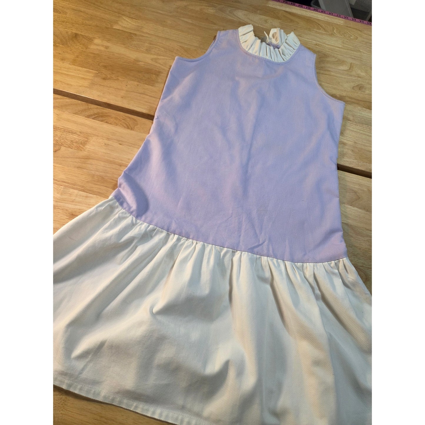 Double R by Ravi Ravan purple white waffle mini sleeveless ruffle collar
