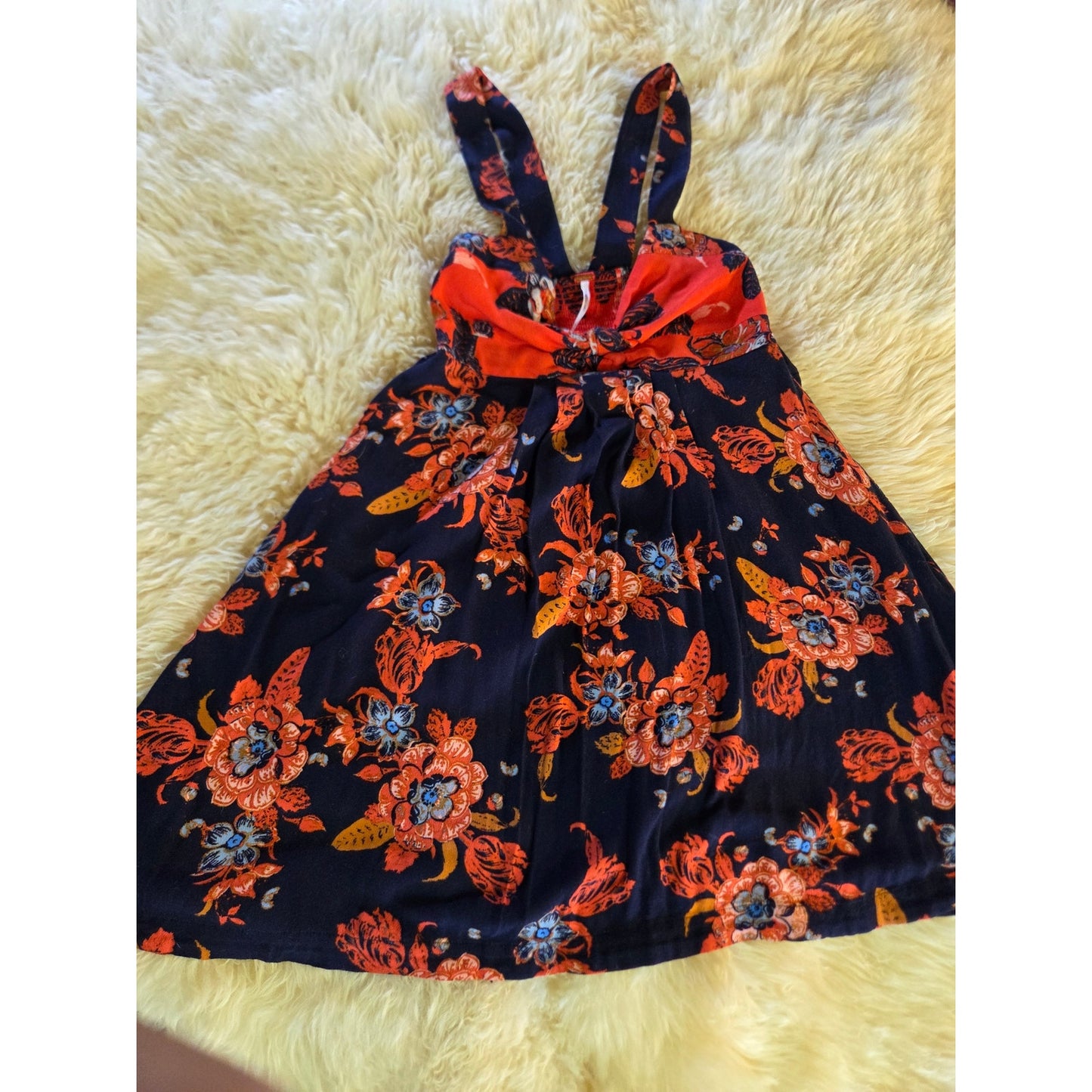 Free People blue orange sleeveless floral dress cut out detail mini short xs
