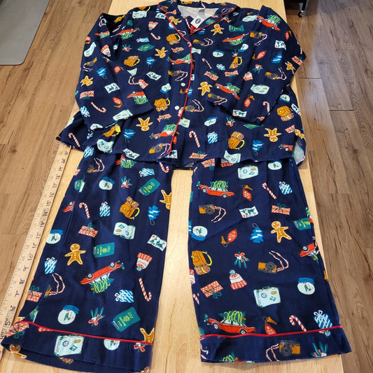 NWT Old Navy Blue Christmas Pajama Set Flannel 100% Cotton Xl