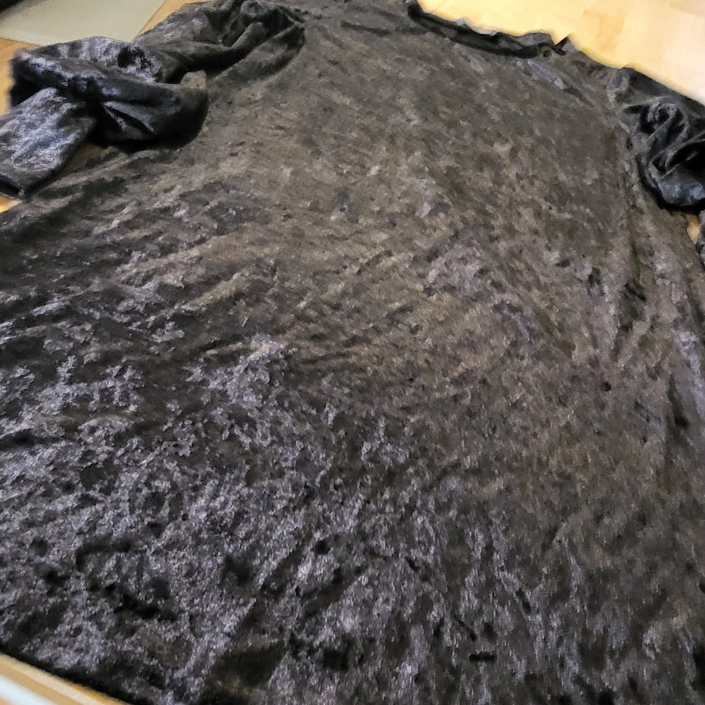 C Christian Los Angeles Black Velvet Mini Cold Shoulder Puff Sleeve 17" P2P