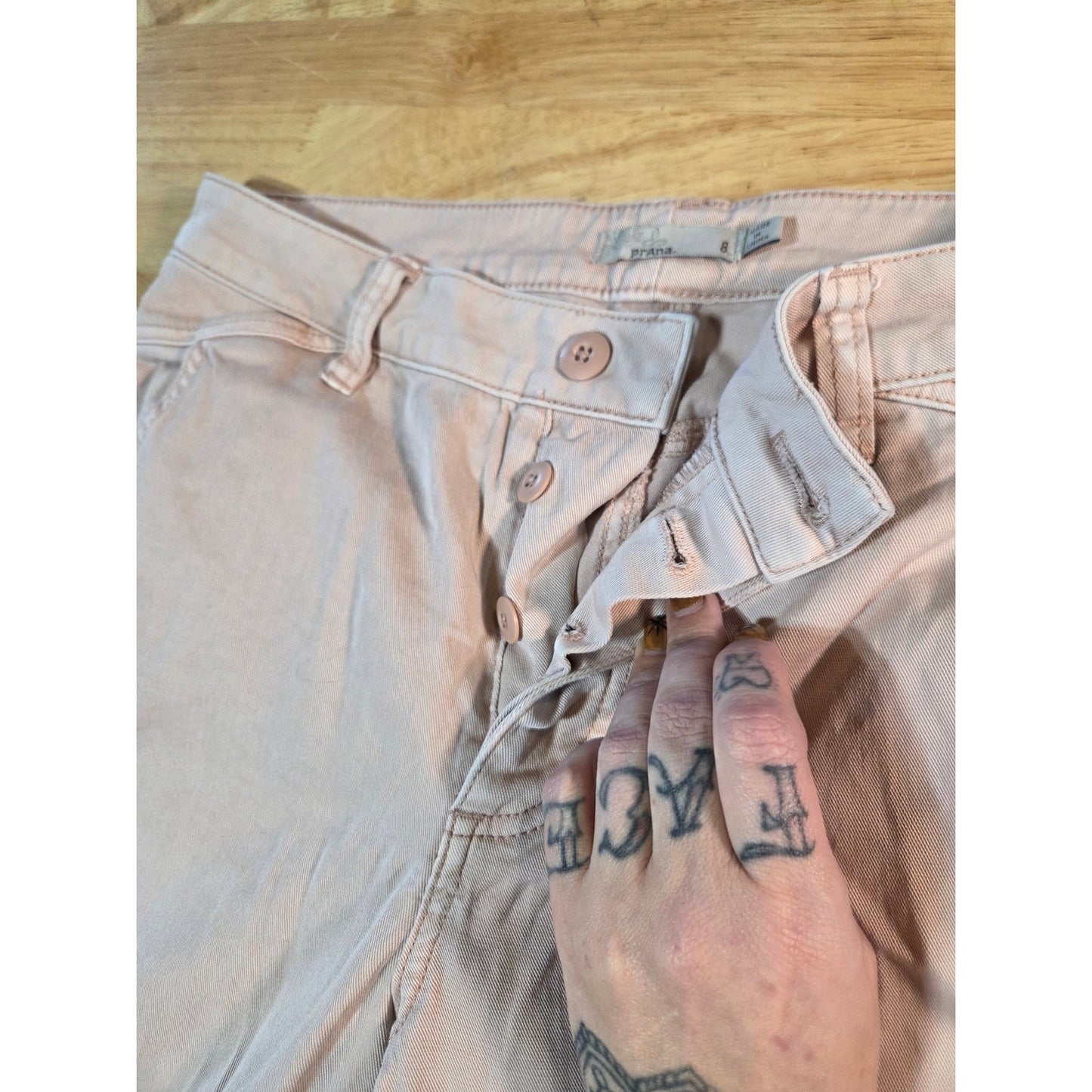Prana size 8 blush pink nude cropped high water Pedal Pusher pants pockets sz 8