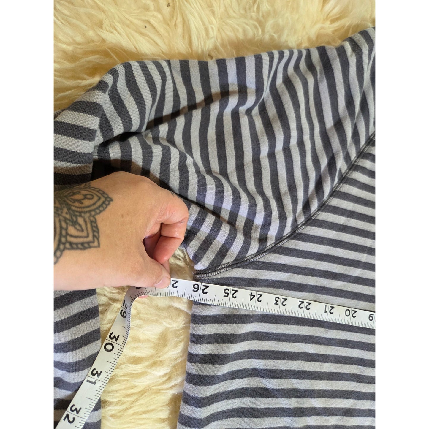 Land's End Serious Sweats Gray Striped Pullover Sweatshirt Jersey Knit Thick XL