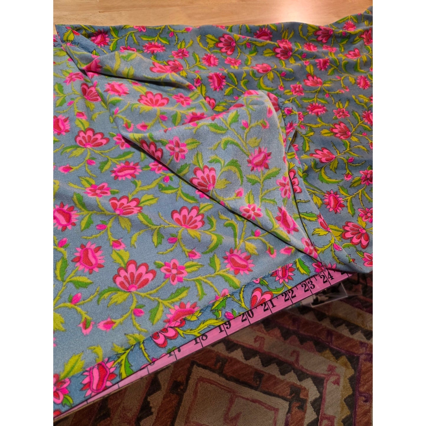 Vintage Chinese Style Hand Finished Neon Pink Blue Floral Sleeveless Maxi Dress
