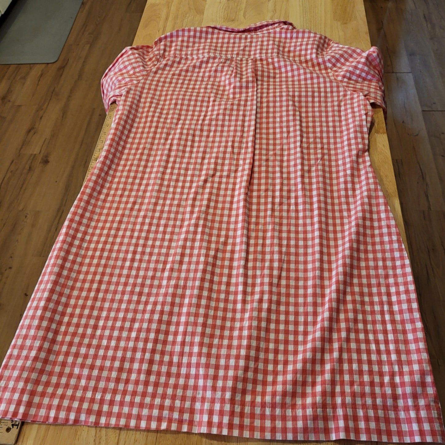 Chadwick's 100% Cotton Orange Gingham Midi Length Collared Shirt Dress