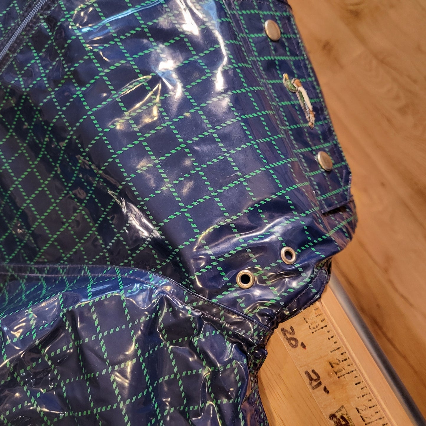 Banner House Asheville Kids Rubber Rain Coat Blue Check Duck Embroidery 20" P2P