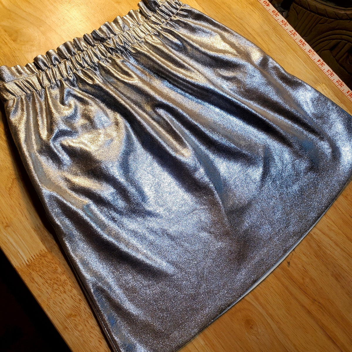Zara Knit Stretch Metallic Paper Bag Elastic Waist Mini Skirt 28" Waist