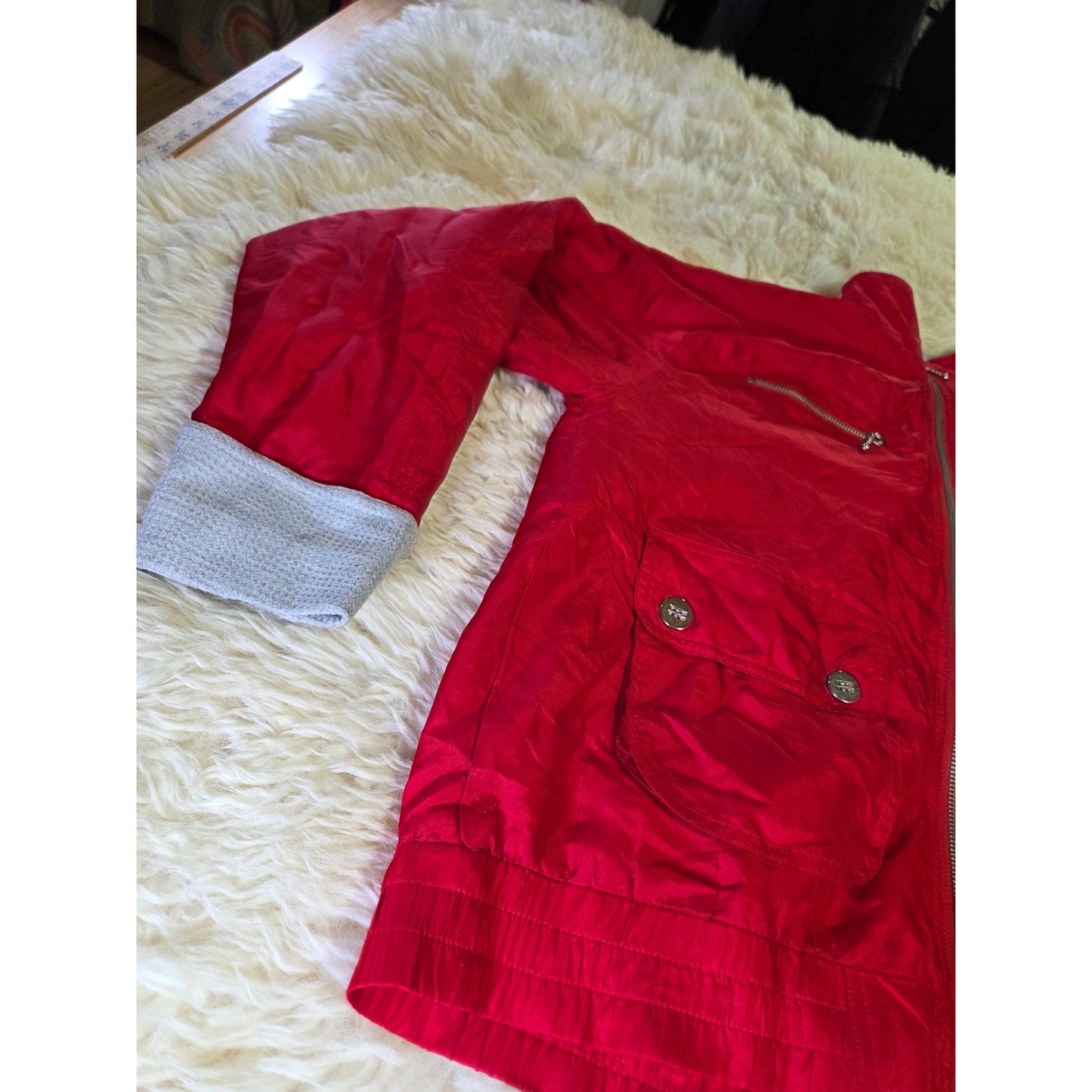 Vintage Silk Saint John's Bay SILK red Wind Breaker waffle Heather cuff P Small