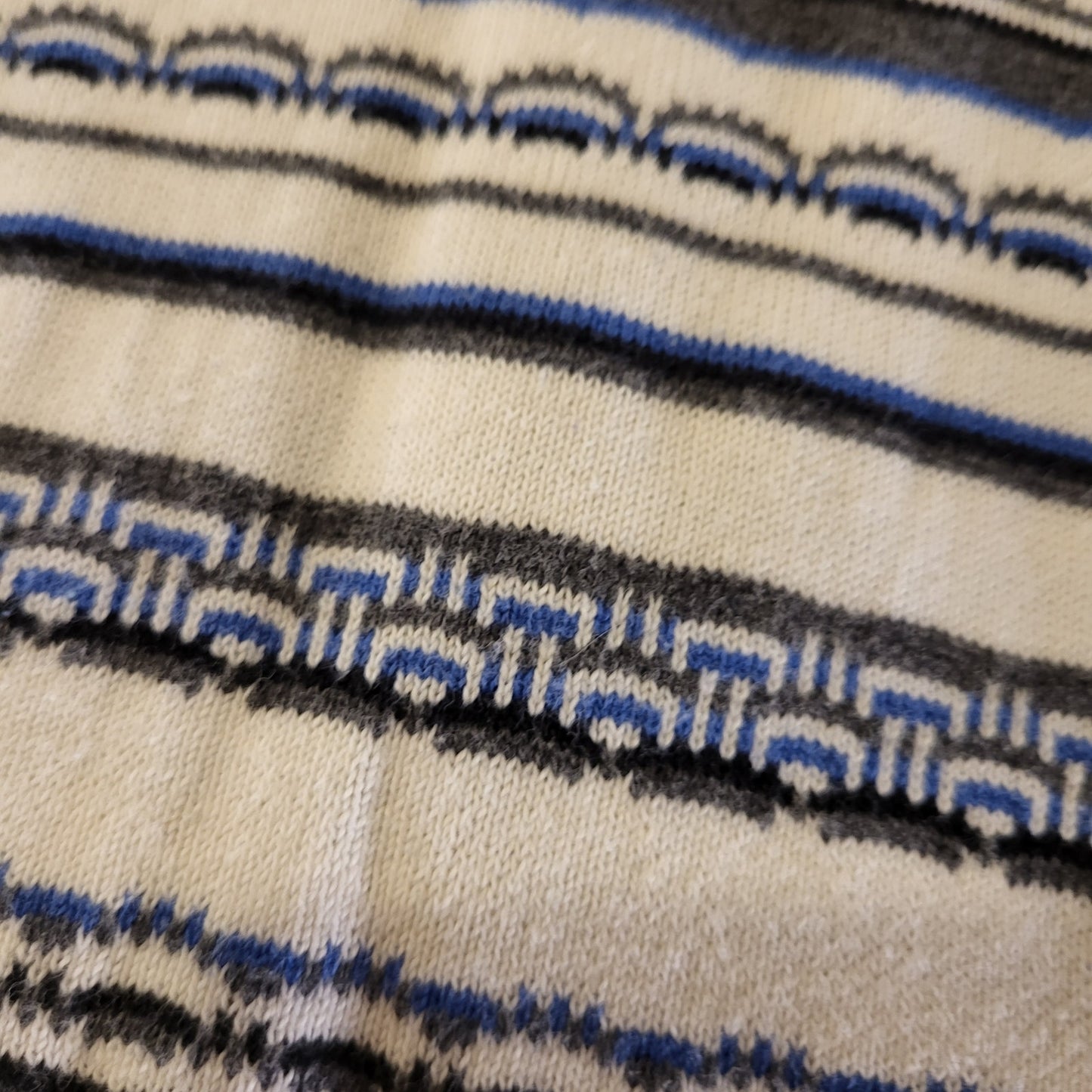 Izod Cotton White Blue Striped Wave Turtle Neck Sweater Large