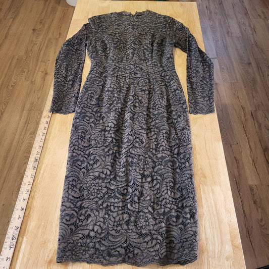 Cato Green Long Sleeve Lace Pencil Dress Back Slit Size 8