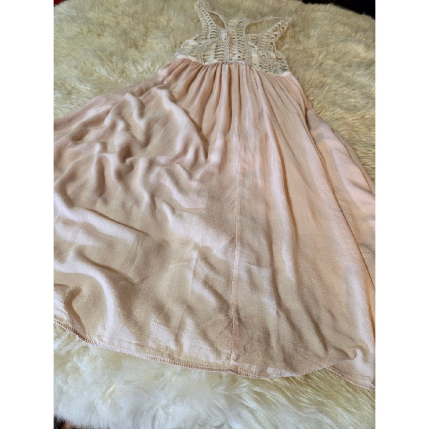 Millau rayon blend pink Satin dress crochet top tank sleeveless medium