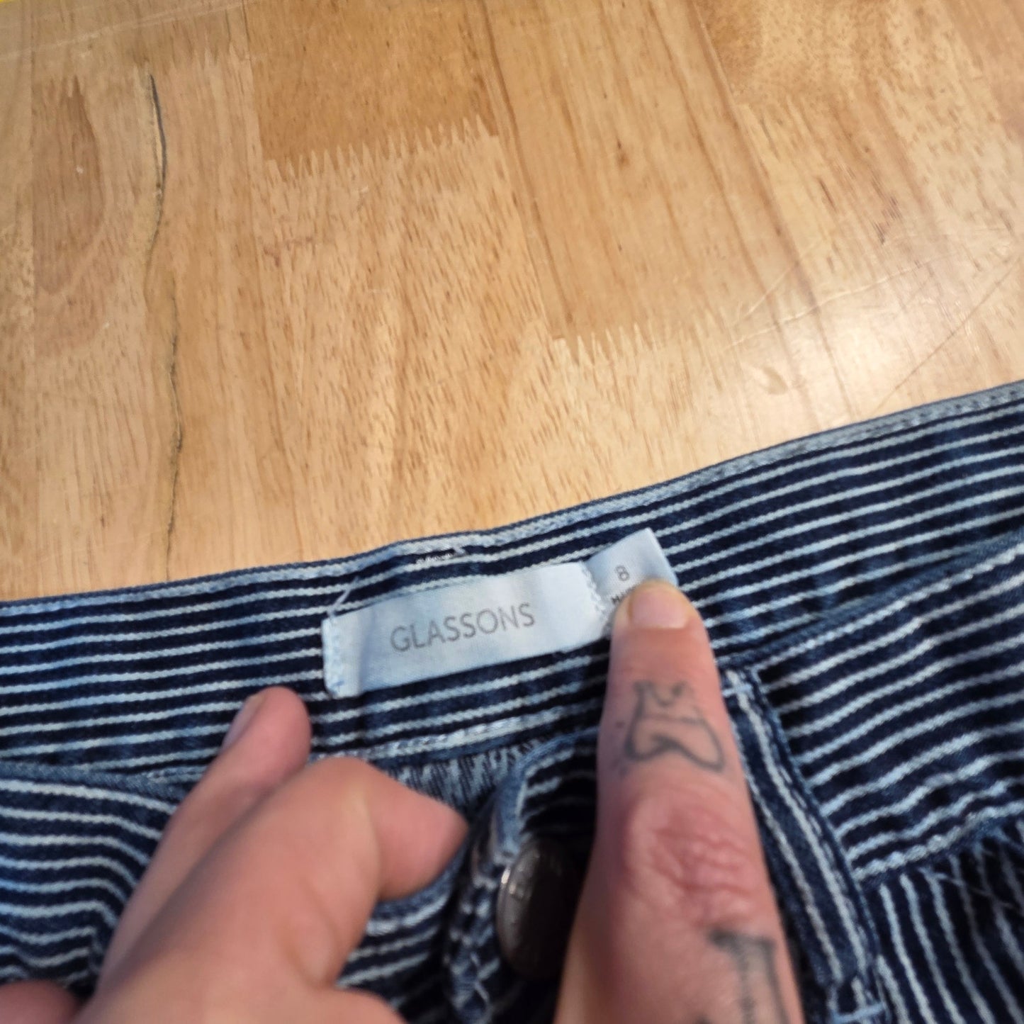 Glassons Denim Conductor Jeans Striped White Blue Carpenter Size 8