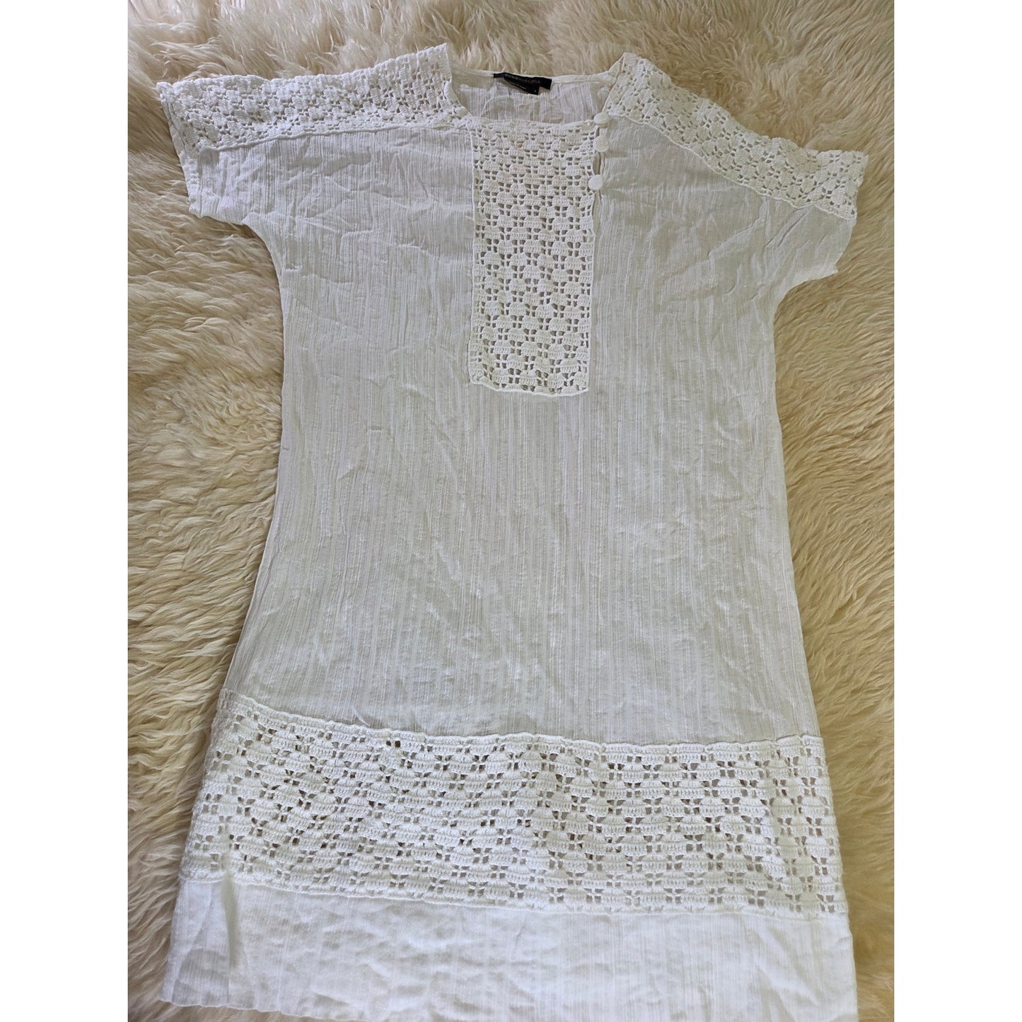 BCBG Max Azria white cotton eyelet short sleeve Tunis dress top short sleeve