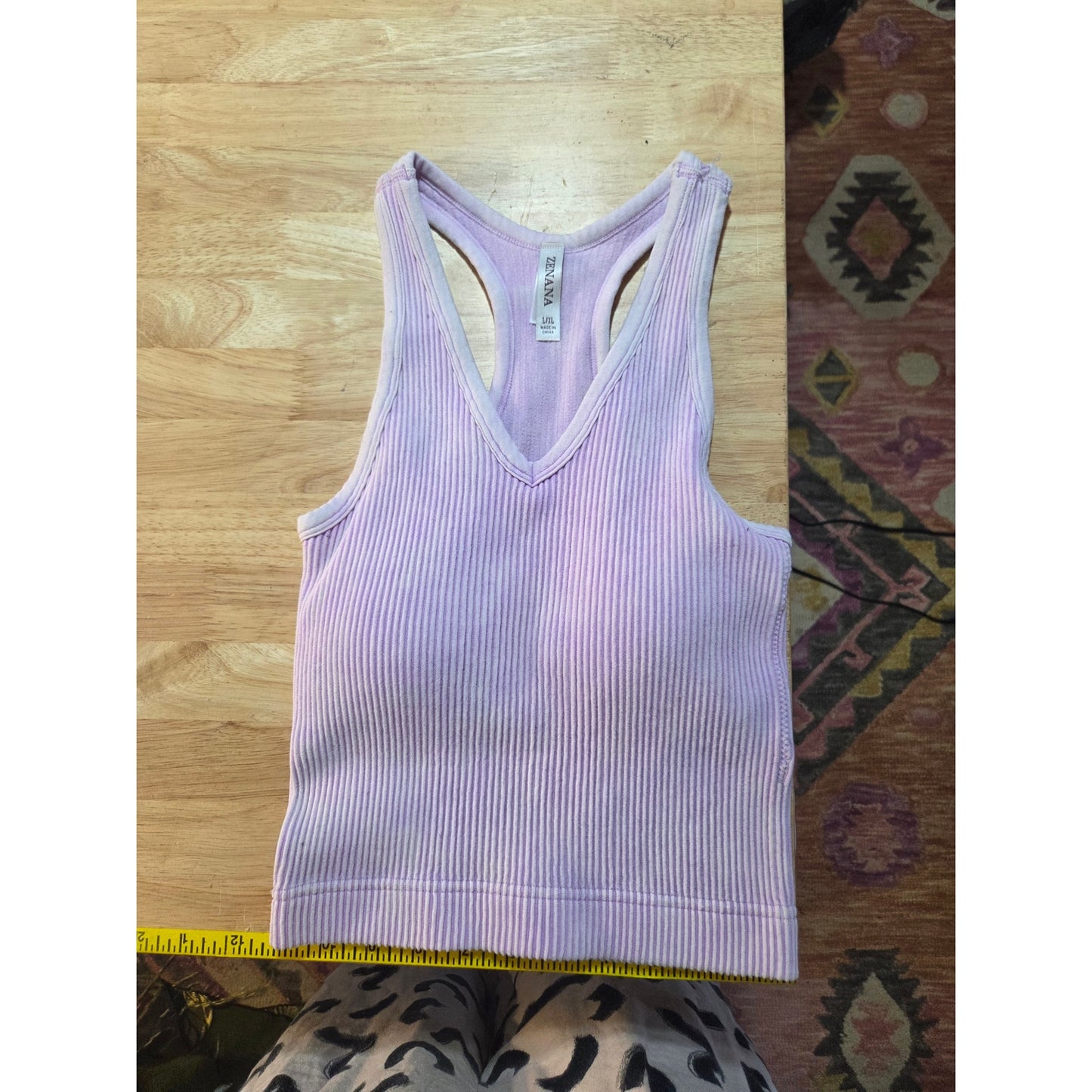 Zenana size large pink v-neck ribbed tank bralette sleeveless midriff lined